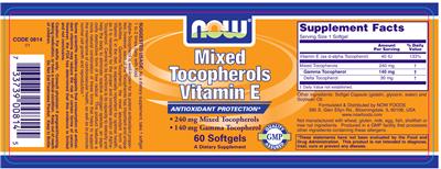 Photo of the NOW Mixed Tocopherols Vitamin E label