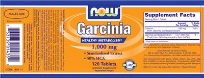 Photo of the NOW Garcinia 1,000 mg label