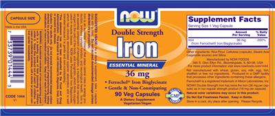 Photo of the NOW Iron 36 mg label