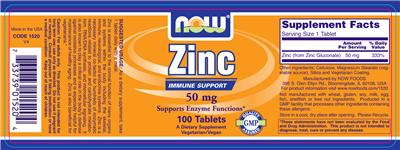 Photo of the NOW Zinc 50 mg label
