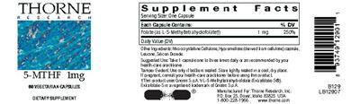 Photo of the Thorne Research 5-MTHF 1 mg label