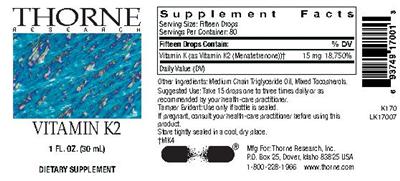 Photo of the Thorne Research Vitamin K2 label