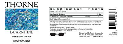 Photo of the Thorne Research L-Carnitine label