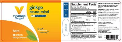 Photo of the The Vitamin Shoppe Ginkgo Neuro-Mind 60 mg label
