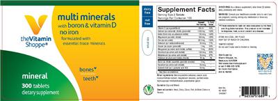 Photo of the The Vitamin Shoppe Multi Minerals with Boron & Vitamin D no Iron label