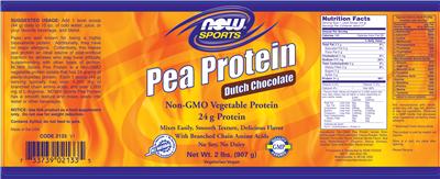Photo of the NOW Sports Pea Protein Dutch Chocolate label
