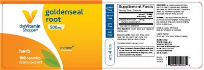 Photo of the The Vitamin Shoppe Goldenseal Root 500 mg label