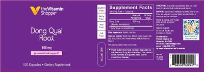 Photo of the The Vitamin Shoppe Dong Quai Root 500 mg label