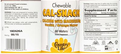 Photo of the Country Life Cal-Snack Calcium With Magnesium Vanilla/Orange Flavor label