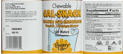Photo of the Country Life Cal-Snack Calcium With Magnesium Vanilla/Orange Flavor label