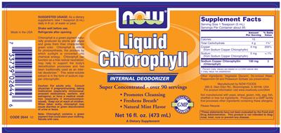 Photo of the NOW Liquid Chlorophyll label