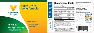 Photo of the The Vitamin Shoppe Algae Calcium Bone Formula label