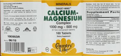 Photo of the Country Life Target-Mins Calcium-Magnesium Complex label