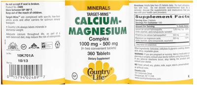 Photo of the Country Life Target-Mins Calcium-Magnesium Complex label