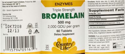 Photo of the Country Life Triple Strength Bromelain 500 mg label
