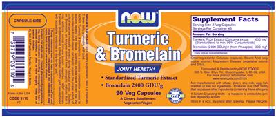 Photo of the NOW Turmeric & Bromelain label