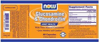 Photo of the NOW Glucosamine & Chondroitin label