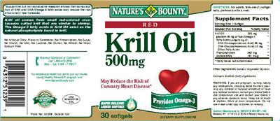 Photo of the Nature's Bounty Red Krill Oil 500 mg label