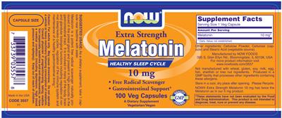 Photo of the NOW Extra Strength Melatonin 10 mg label