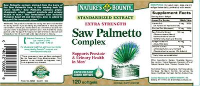 Photo of the Nature's Bounty Extra Strength Saw Palemetto Complex label