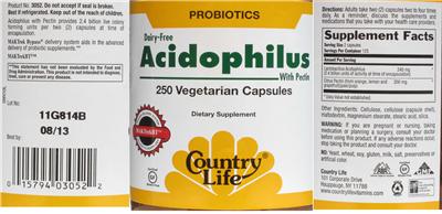Photo of the Country Life Dairy-Free Acidophilus With Pectin label