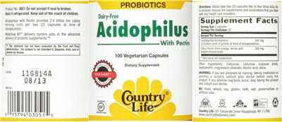 Photo of the Country Life Dairy-Free Acidophilus With Pectin label