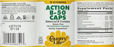 Photo of the Country Life Action B-50 Caps label