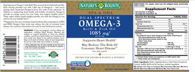 Photo of the Nature's Bounty Dual Spectrum Omega-3 Krill & Fish Oil 1085 mg label