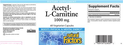 Photo of the Natural Factors Acetyl- L-Carnitine 1000 mg label