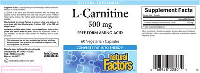 Photo of the Natural Factors L-Carnitine 500 mg label