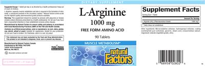 Photo of the Natural Factors L-Arginine 1000 mg label