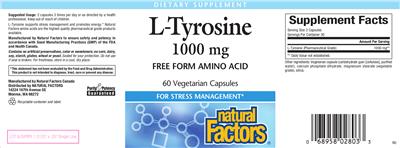 Photo of the Natural Factors L-Tyrosine 1000 mg label
