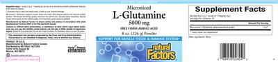 Photo of the Natural Factors Micronized L-Glutamine 5000 mg label
