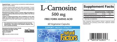 Photo of the Natural Factors L-Carnosine 500 mg label
