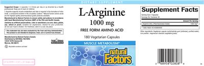 Photo of the Natural Factors L-Arginine 1000 mg label