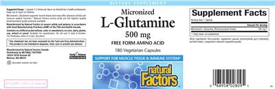 Photo of the Natural Factors Micronized L-Glutamine 500 mg label