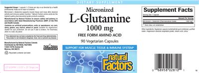 Photo of the Natural Factors Micronized L-Glutamine 1000 mg label