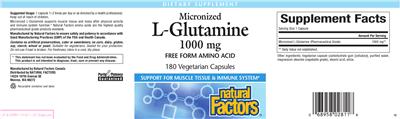 Photo of the Natural Factors Micronized L-Glutamine 1000 mg label