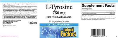 Photo of the Natural Factors L-Tyrosine 750 mg label