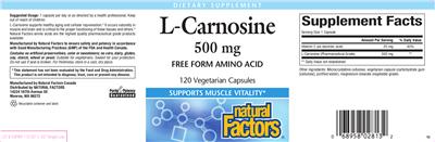 Photo of the Natural Factors L-Carnosine 500 mg label