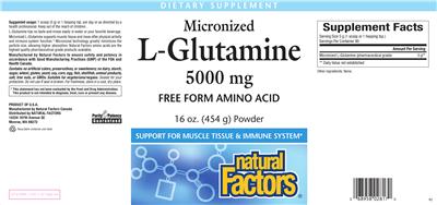 Photo of the Natural Factors Micronized L-Glutamine 5000 mg label