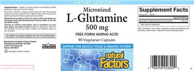 Photo of the Natural Factors Micronized L-Glutamine 500 mg label