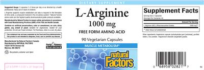 Photo of the Natural Factors L-Arginine 1000 mg label