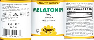 Photo of the Country Life Melatonin 1 mg label