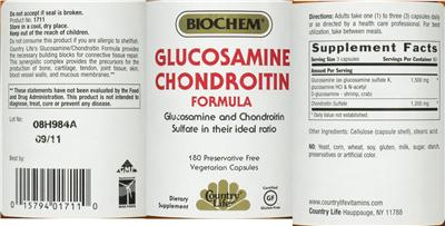 Photo of the Country Life Glucosamine Chondroitin Formula label