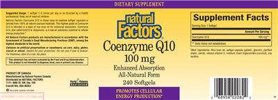 Photo of the Natural Factors Coenzyme Q10 100 mg label