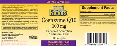 Photo of the Natural Factors Coenzyme Q10 100 mg label