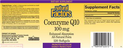 Photo of the Natural Factors Coenzyme Q10 100 mg label