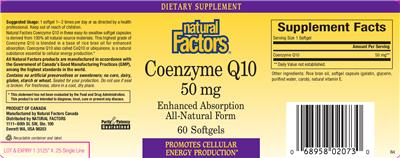 Photo of the Natural Factors Coenzyme Q10 50 mg label