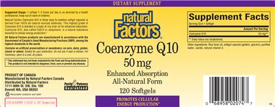Photo of the Natural Factors Coenzyme Q10 50 mg label